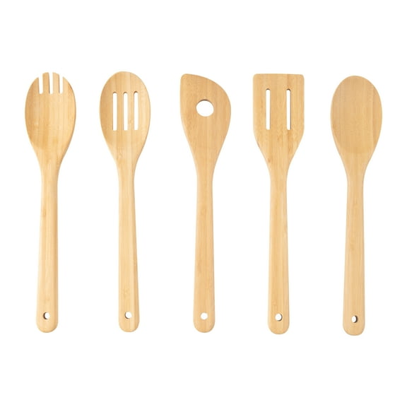Mainstays 5pk Bamboo Spoons for Cooking, Kitchen Essential Tools Set