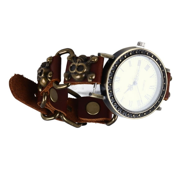 PU Leather Strap Quartz Watch, Clear Roman Numerals Skull Quartz Watch  for Fashion Accessory for Women