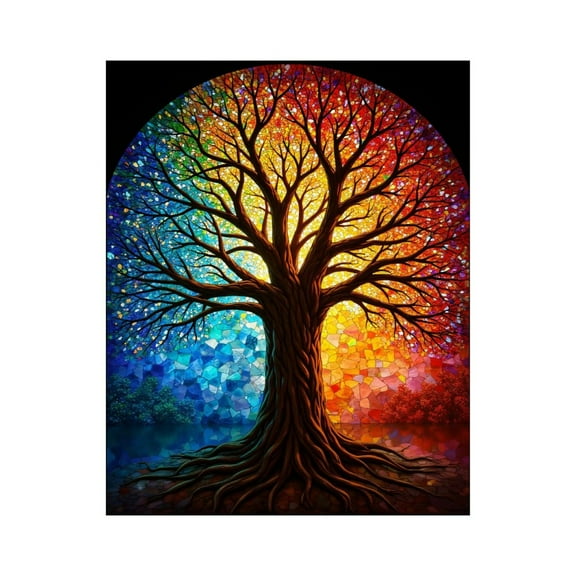 Paint by Numbers Kit for Adults, Multicolor Tree Stained Glass Art Paint by Numbers, Easy Paint by Numbers Kit for Adults Beginner, DIY Adult Paint by Number Kits on Canvas, Home Decor