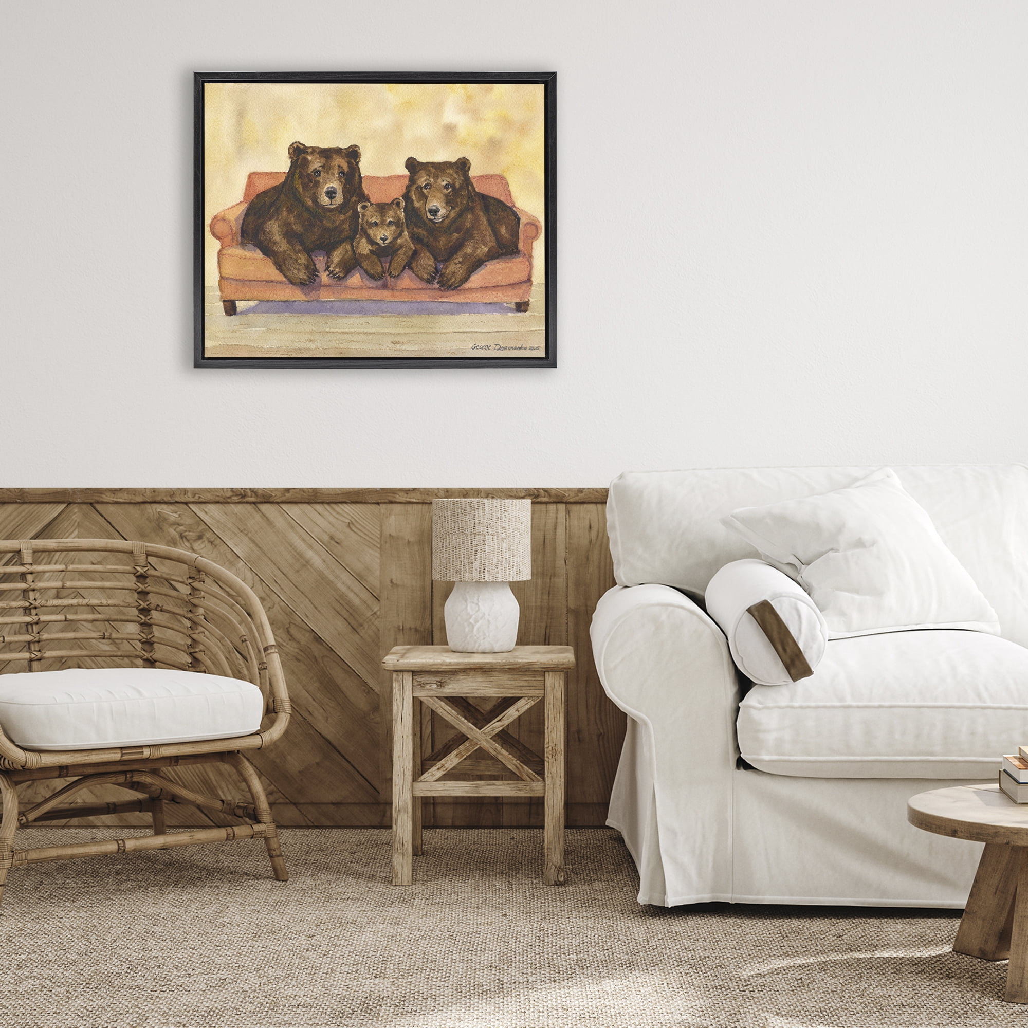 Stupell Industries Bear Family Trio Black Framed Floater Canvas Wall Art, design by George Dyachenko