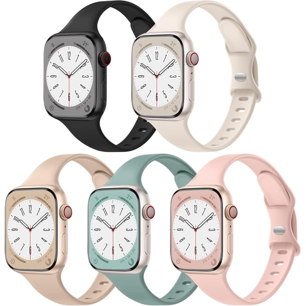 Correa delgada compatible con pulseras de Apple Watch para mujeres 40mm 38mm 41mm 42mm 44mm 45mm 46mm 49mm, correa estrecha de silicona suave para iWatch Series 10-1 SE, paquete de 5