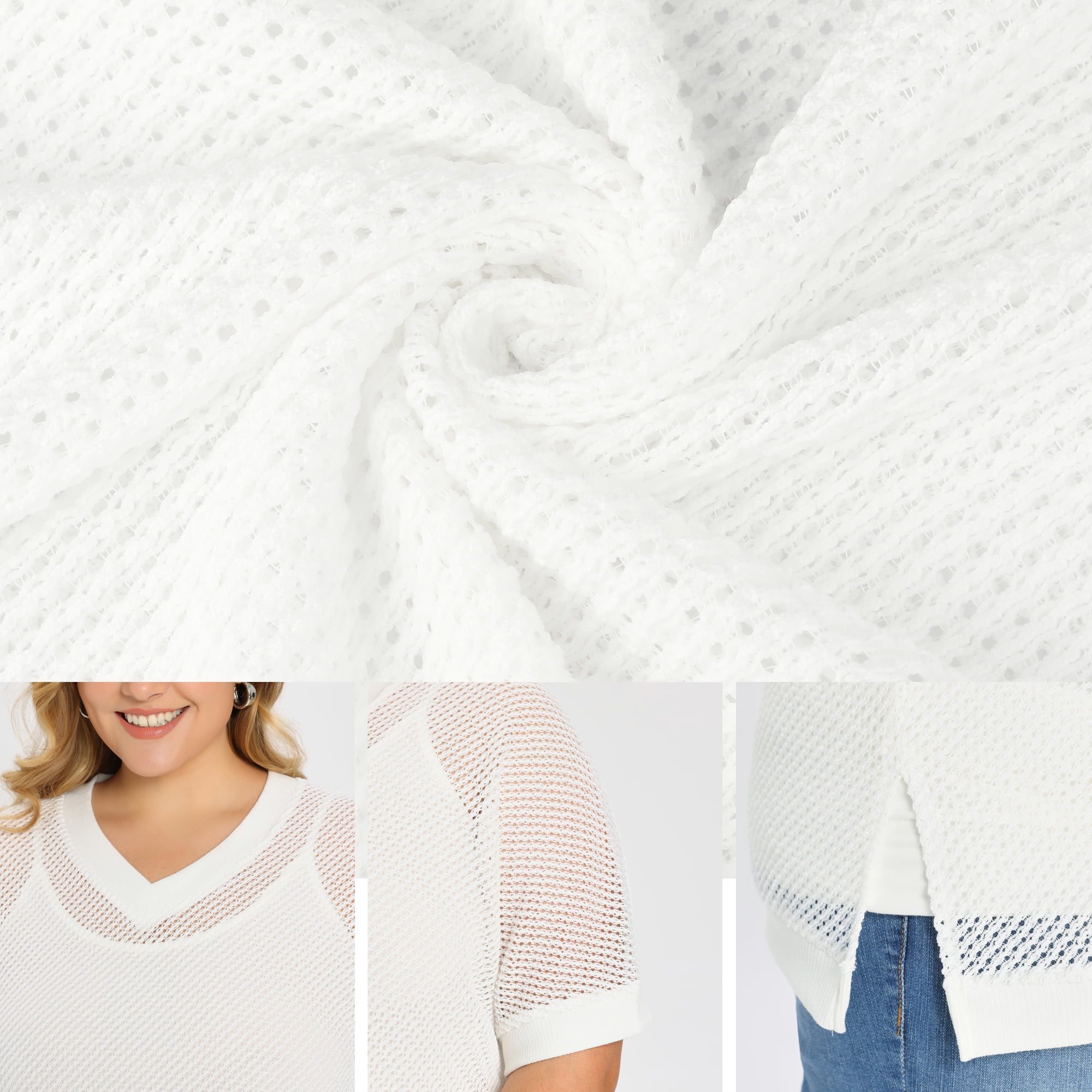 DARING DIVA Women's Plus Half Sleeve Waffle Knit Blouse Casual Top 3X White