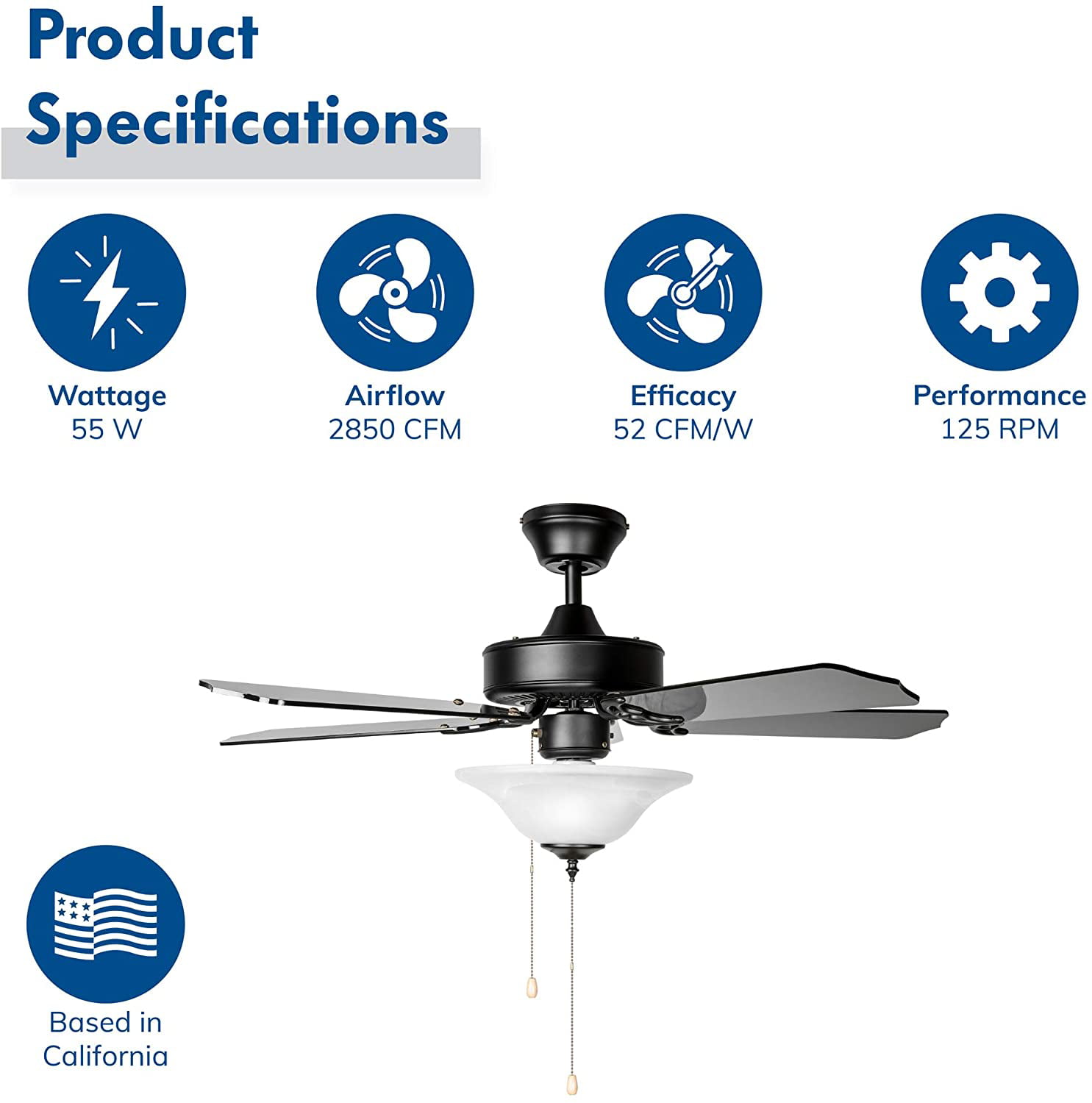 Controlled with Remote and Pull Chain, Hyperikon 42 Inch Ceiling Fan 55W 