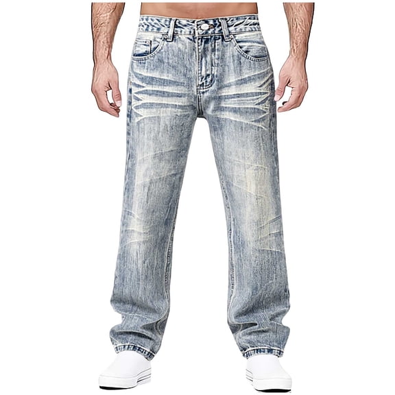 Kaemgyyd Baggy Jeans Men Loose Fit Wide Leg Denim Pants Vintage Stretch Washed Jeans Streetwear for Big and Tall M-5XL