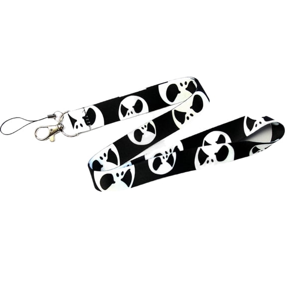 Anime Source Nightmare Before Christmas Jack Skellington Skeleton Face Black Lanyard Keychain ID Badge Holder