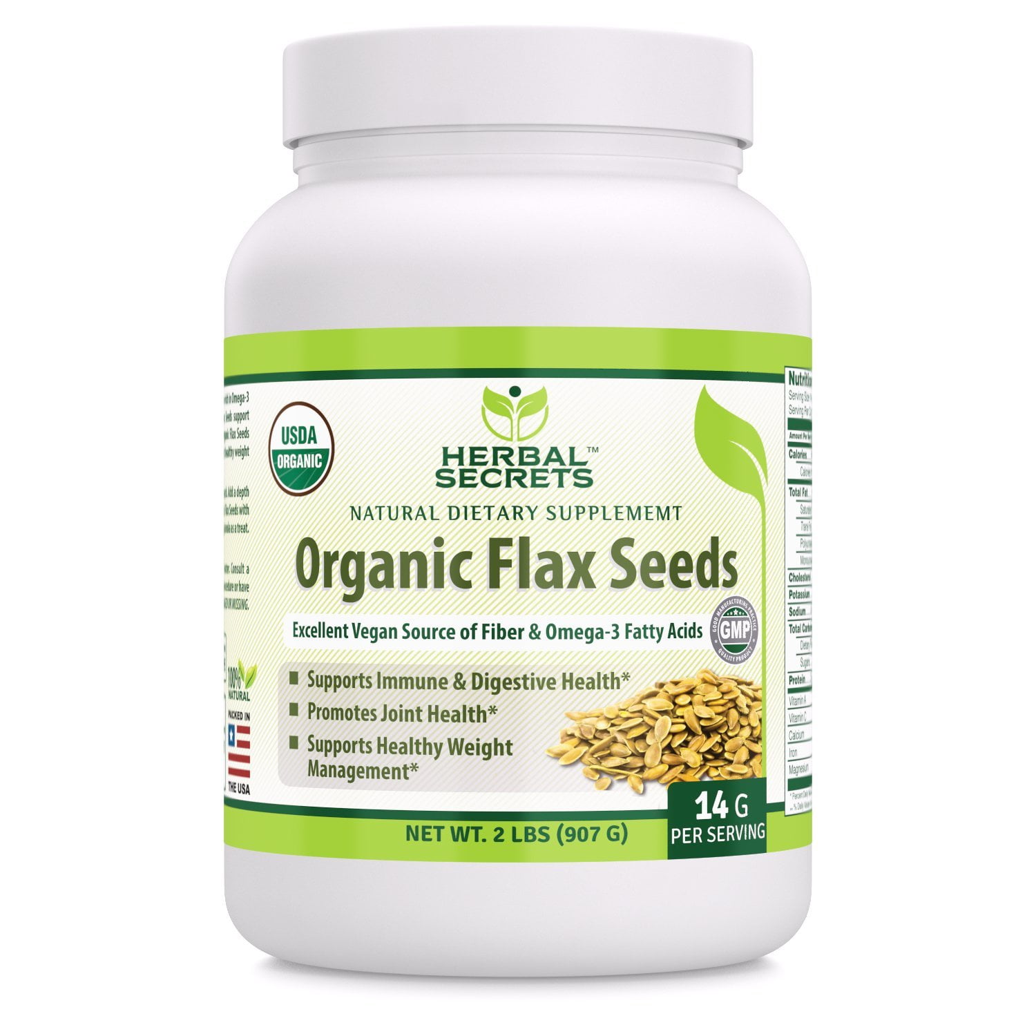 Herbal Secrets USDA Certified Organic Flax seeds 2 Lbs (14 G Per