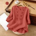 thumbnail image 6 of Womens 2 Piece Outfits 3/4 Sleeve Cotton Linen Embroidered Shirts Wide Leg Capri Pants with Pockets Matching Sets, 6 of 6