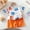 E079-Orange, variant on hengsof Children's Summer Home Wear Fashionable Cotton Printed Pattern Round Neck Short Sleeve T-Shirt Elastic Waist Loose Shorts Casual Two Piece Set