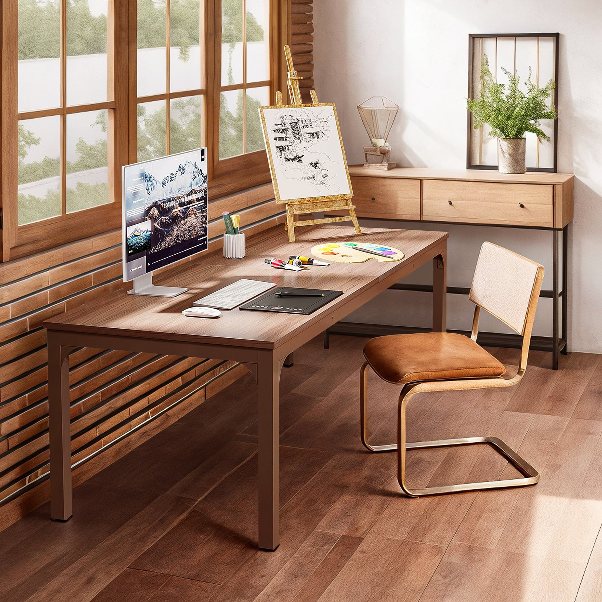 Demi Bonn 78" Farmhouse Dining Table, Wood Rustic Kitchen Table for 8 People, Large Rectangular Dinner Table for Dining Room, Home Office, Living Room Furniture, Brown