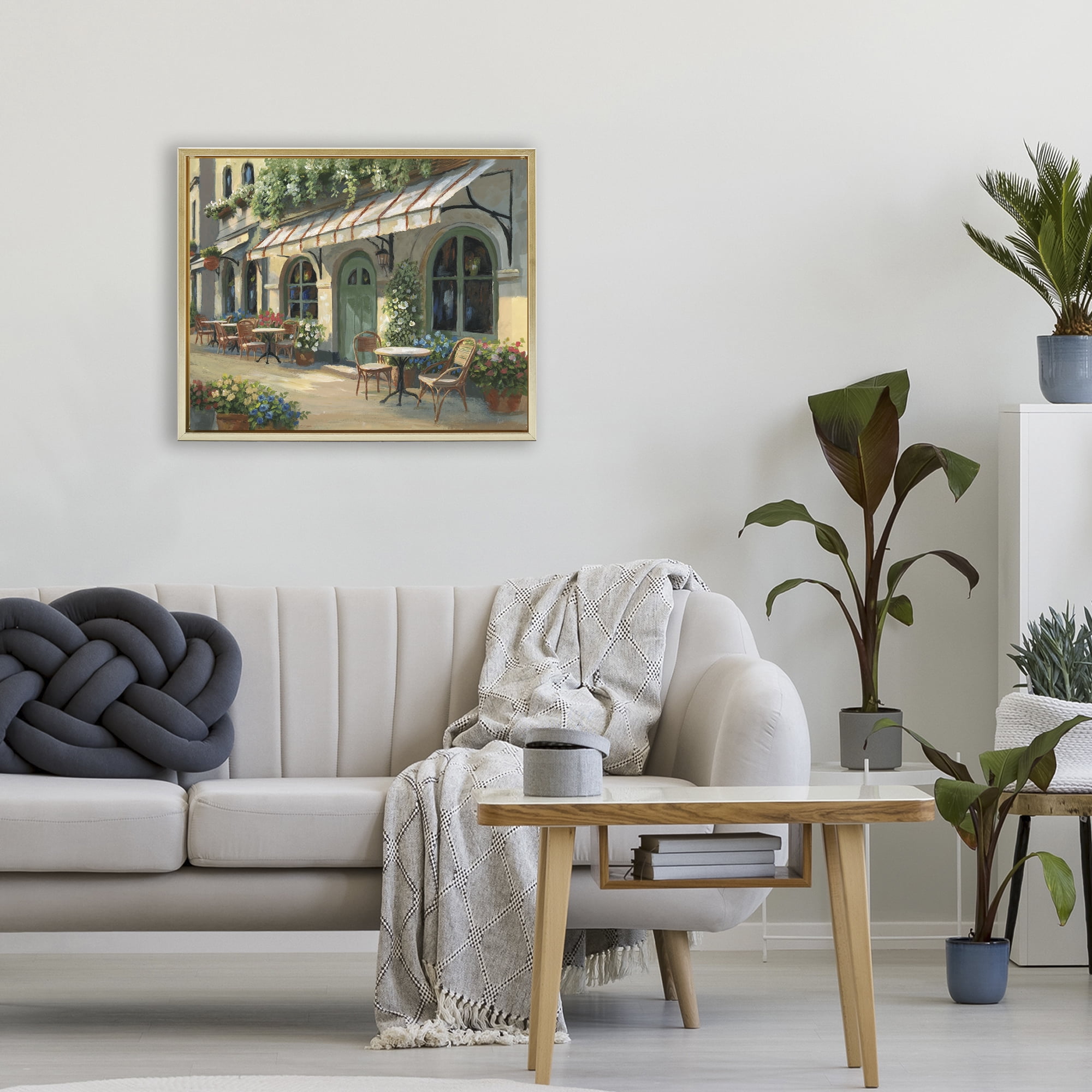 Stupell Industries Cozy Cafe Sunlit Patio Gold Framed Floater Canvas Wall Art, design by Nan