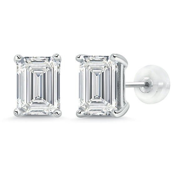 Gem Stone King 14K Gold IGI Certified Lab Grown Diamond Stud Earrings | 4 Ct | Emerald Cut | E-F Color | VS1-VS2 Clarity | Gold Earrings for Women Men