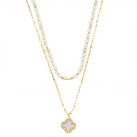 Believe by Brilliance Women's 14Kt Gold Flash Plated Mother of Pearl Clover Pendant Layered Necklace Set