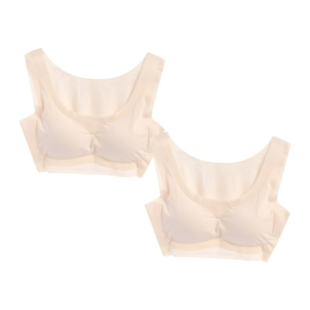 Penkiiy 2PC Comfortable Seamless Full Coverage Bra for Women Wireless Bras with Soft Support Regular and Plus Size 3XL Beige