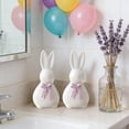 thumbnail image 3 of Sktrjpolfis Easter Ceramic Rabbit Figurine with Bow Pink Purple Home Table Decor Easter Decor, 3 of 5