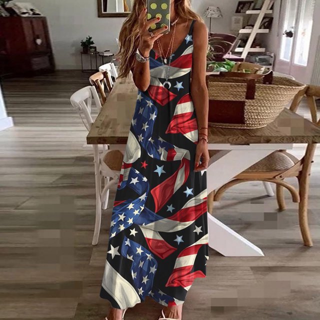 FcBaudy Camisole Sans Manches Col en V, Robes d'Été pour Femmes, Robes Sans Manches Mode Imprimée Bretelles Robes Femmes
