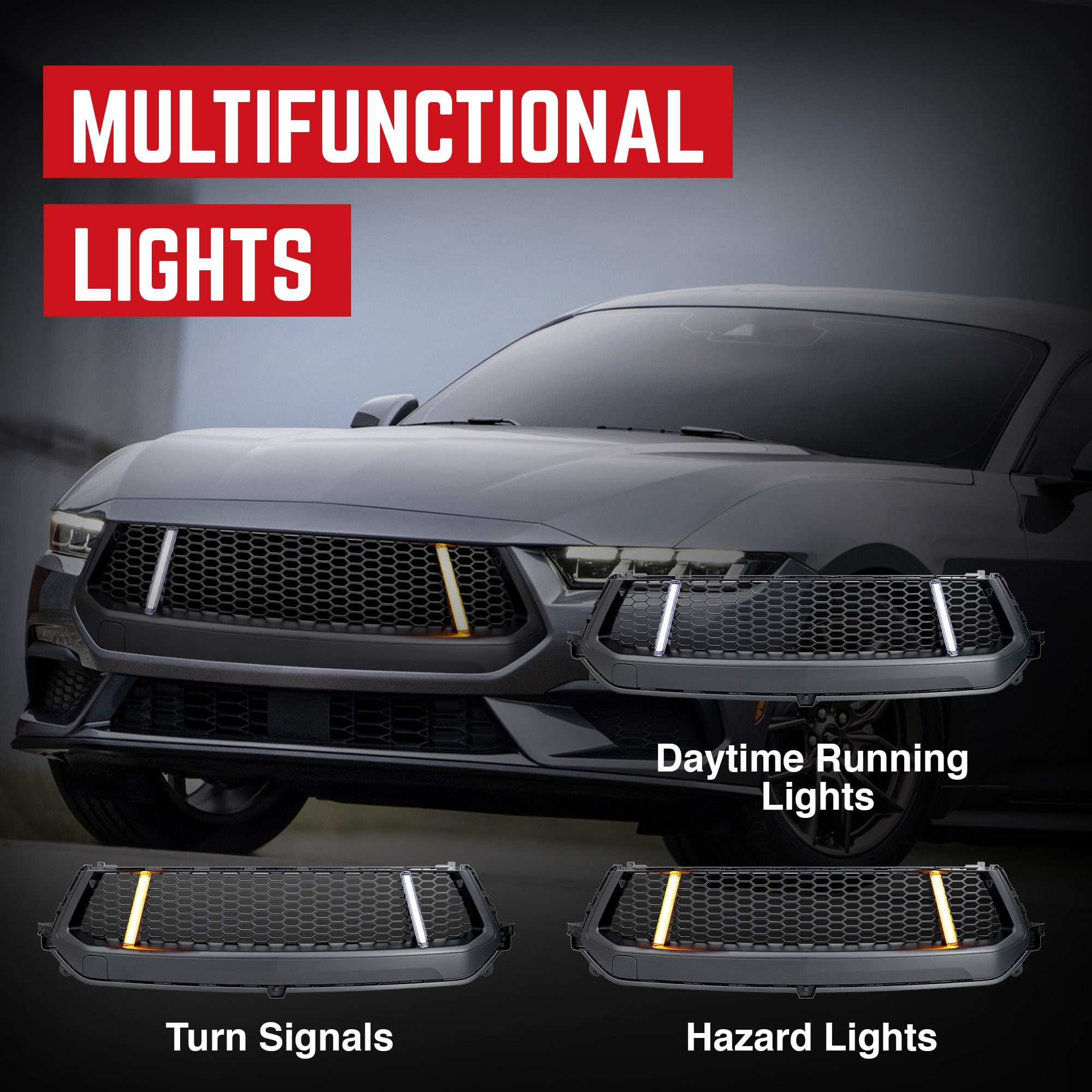 AMERICAN MODIFIED Front Grille w/LED DRL for 2024+ Mustang EcoBoost & GT