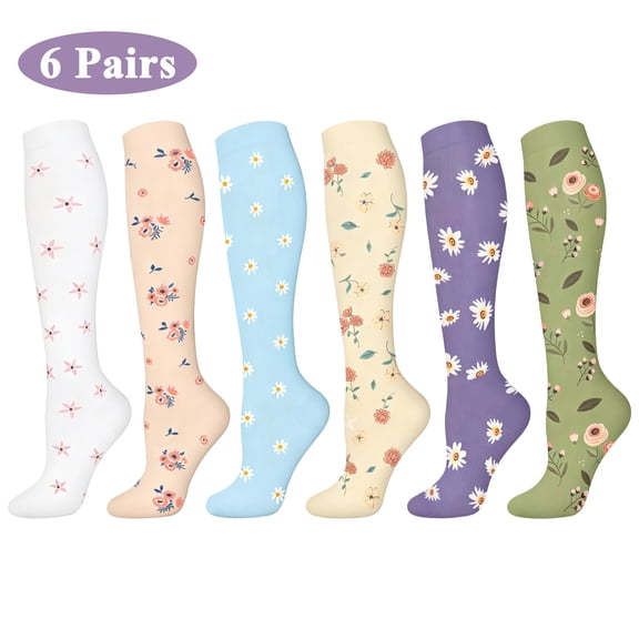 Aovky Compression Socks for Women, 6 Pairs Knee High Graduated Compression Athletic Socks, Breathable Lightweight Sports Socks for Running, Hiking, Travel, Workouts and Everyday Wear