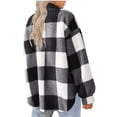 thumbnail image 4 of RYRJJ Womens Casual Jacket Plaid Button Down Long Sleeve Fuzzy Sherpa Fleece Shacket Fall Winter Coats Outerwear with Pockets(Black,S), 4 of 9