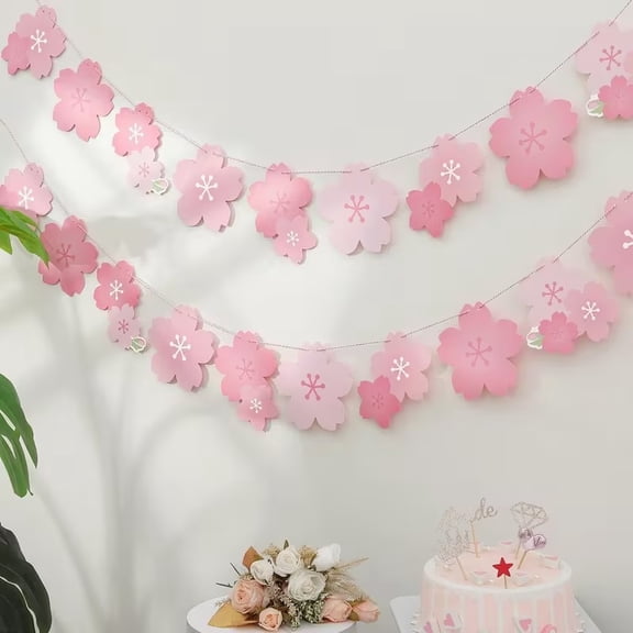 Cherry Blossom Pink Flag Paper Flowers Garland - Perfect for Birthday, Wedding, and Party Decorations