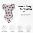 thumbnail image 4 of KLL Women 's Crew Neck Bodysuit Jumpsuits Hand Drawn Strawberry Print Short onesies Stretch T Shirts, 4 of 7