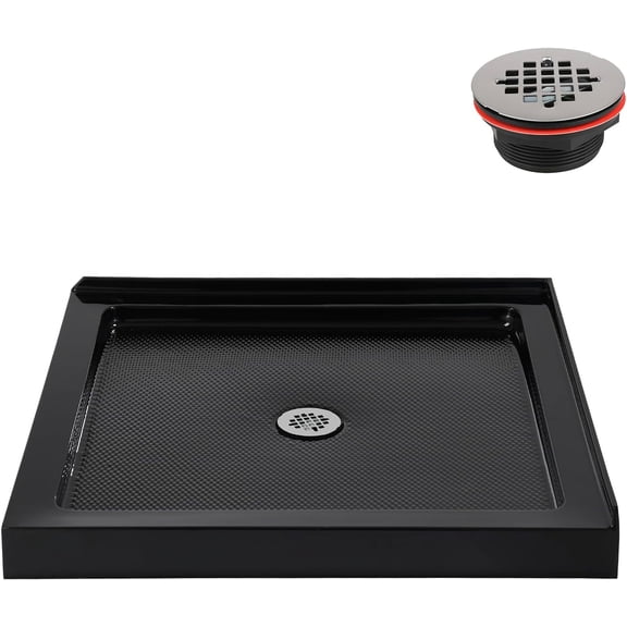 Streamline NT-2426-322-BL 32 in. x 32 in. Corner Acrylic Shower Base in Glossy Black with Center Drain, Drain Included