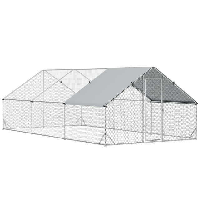 PawHut Enclos de Marche Galvanisé pour Grand Poulailler 9,8 Pieds X 19,7 Pieds X 6,6 Pieds