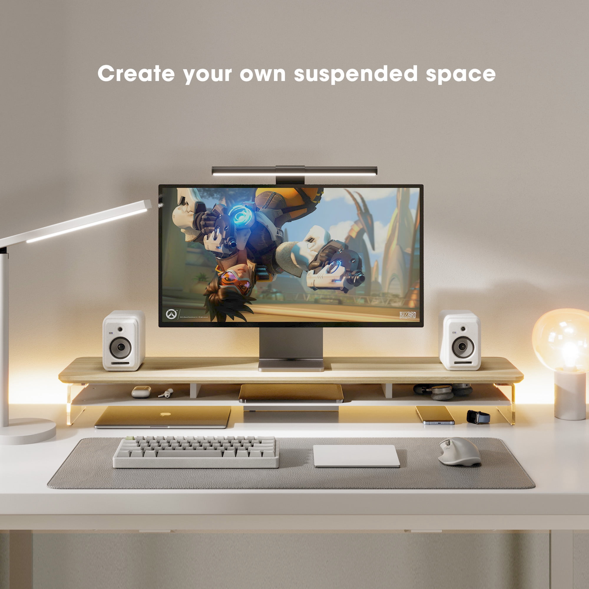 Fenge 42.5 Inches Acrylic Monitor Stand Riser with Metal Storage
