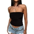 thumbnail image 3 of Women Tube Tops Strapless Shirt Summer Outfits Bandeau Basic Crop Top Y2k Going Out Black S, 3 of 7