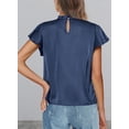thumbnail image 2 of Blusa PRETTYGARDEN Satín con Volantes y Manga Corta Azul Marino M, 2 of 6