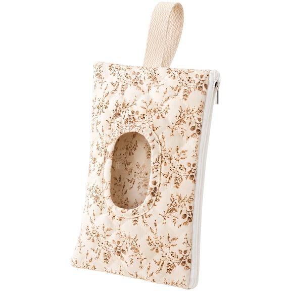 Quilted Wipe Holder, Floral Wipes Pouch with Hanging Strap for Stroller Daily Travel, Portable Quilted Storage Bag with Easy-Access Opening for Car, Leaf Print Organizer