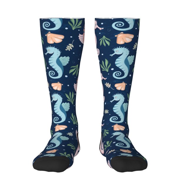 Fotbe Seahorses And Plants Calcetas Divertidas Estampadas para Hombre y Mujer, Calcetas de Algodón hasta la Rodilla para Caminar, Correr, Enfermería y Embarazo