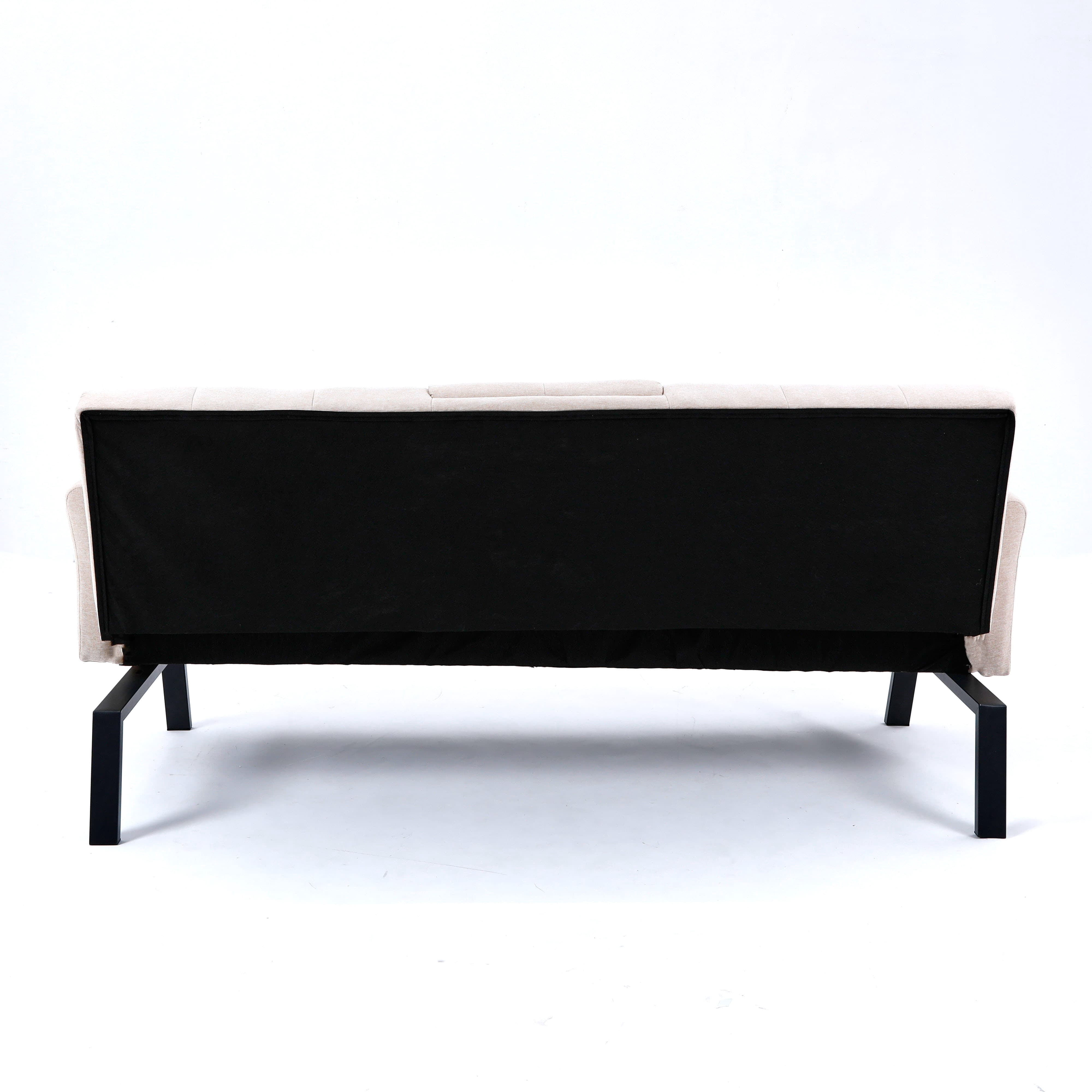 MAYEERTY 70" Linen Sofa Bed Foldable Sofa Couch with Cup Holder and Side Storage for Living Room, Bedroom and Apartment, Beige
