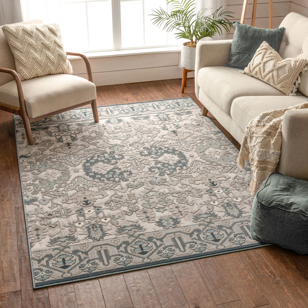 Well Woven Blossom Arial Vintage Oriental Persian Grey 7'10" x 9'10