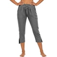 thumbnail image 5 of Hvogkswy Women's Capri Pants Solid Split-Hem Elastic Drawstring Waist Jogger Capri Pants with Pockets Thin Loose Casual Summer Capri, 5 of 6