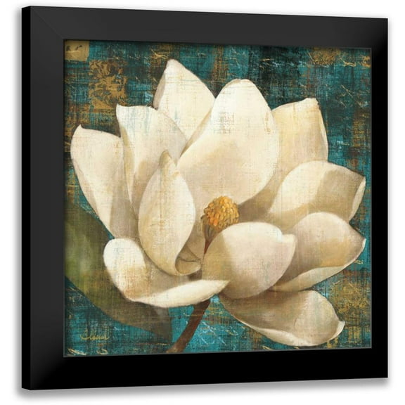 Hristova, Albena 12x12 Black Modern Framed Museum Art Print Titled - Magnolia Blossom Turquoise