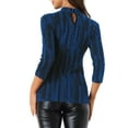 thumbnail image 3 of INSPIRE CHIC Women's Party Glitter 3/4 Sleeve Shiny Striped Metallic Blouse S Blue, 3 of 6
