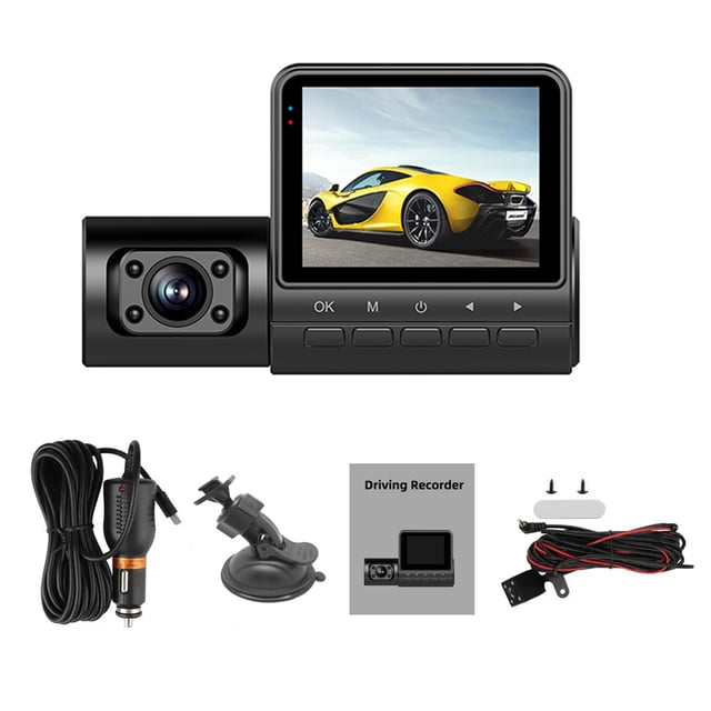 Cámara Dash 3 cámaras Dash Cam 2in Clear Car Espejo retrovisor Grabación de video del automóvil Videocámara Grabadora de cámara de automóvil en varios idiomas Grabadora de conducción de seguridad auto