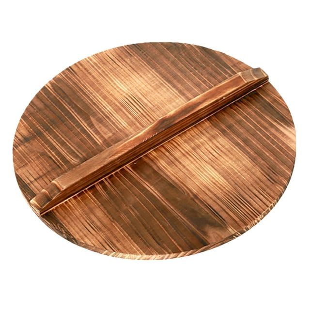 Shisuyan Natural Wooden Wok Lid Anti-scalding Pot Lid Thickened Round Pot Cover Oil Splash Guard Kitchen Pot Protector Universal Wooden Lid for Cooking