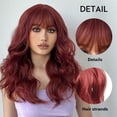 thumbnail image 4 of Dark Red Wigs with Bangs Long Wave Curly Synthetic Wig for Women Natural Breathable Heat Resistant Fiber Wigs with Bangs for Daily Party Cosplay Use, 4 of 6