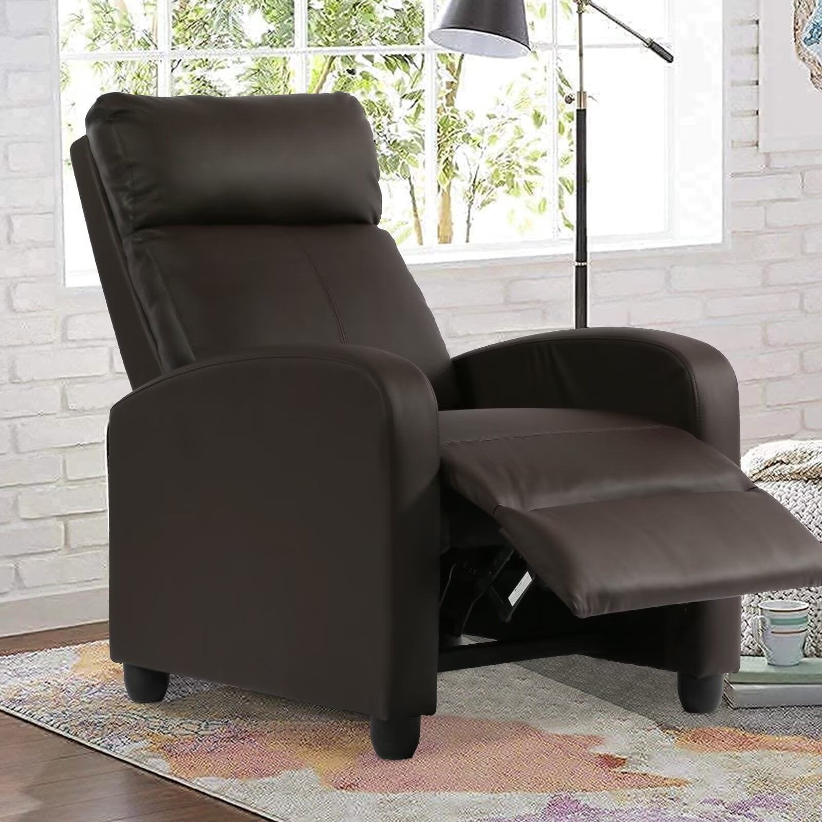 YRLLENSDAN Recliner Chair for Living Room Home Theater Seating Single Sofa Lounge with Padded Seat Backrest PU Leather for Adults, Brown