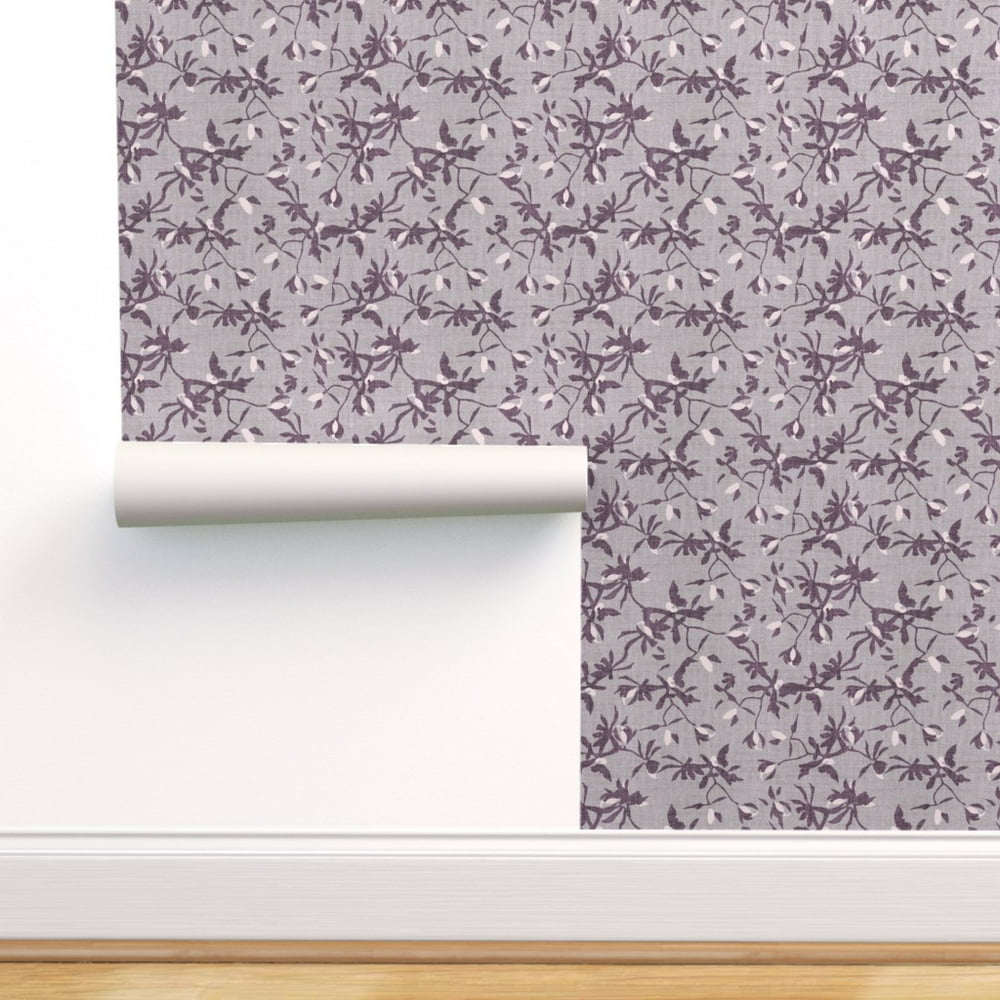 Peel-and-Stick Removable Wallpaper Texture Purple Blossoms Woven Floral