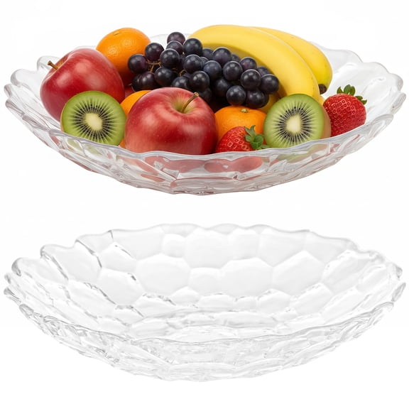 2 Pcs Glass Fruit Bowls, Modern Decorative Dessert Plate with Wave Edge, Multi-Functional Crystal Clear Serving Bowl for Fruit, Salad, Candy, Snack, 9.9 x 2.3 in