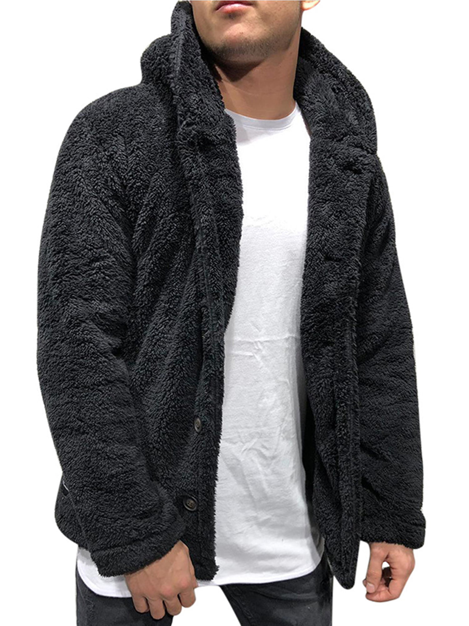 Men's Winter Thick Hoodies Tops Fluffy Fleece Fur Jacket Hooded Coat ...