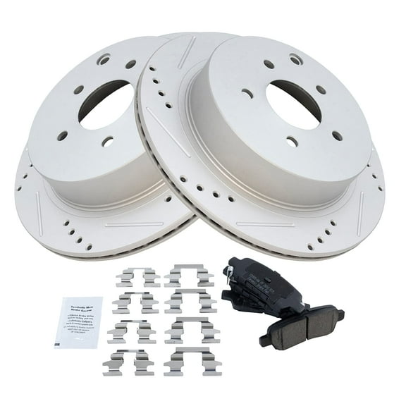 TRQ Rear Posi Ceramic Brake Pad Performance Drilled Slotted Coated Rotor