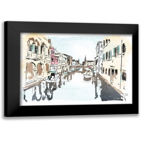 OnRei 14x11 Black Modern Framed Museum Art Print Titled - Venice In Ink