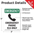 thumbnail image 2 of Phone 911 Only With Symbol OSHA Emergency Vinyl Decal Label 5 Inch x 3.5 Inch - 5 Pack, 2 of 6