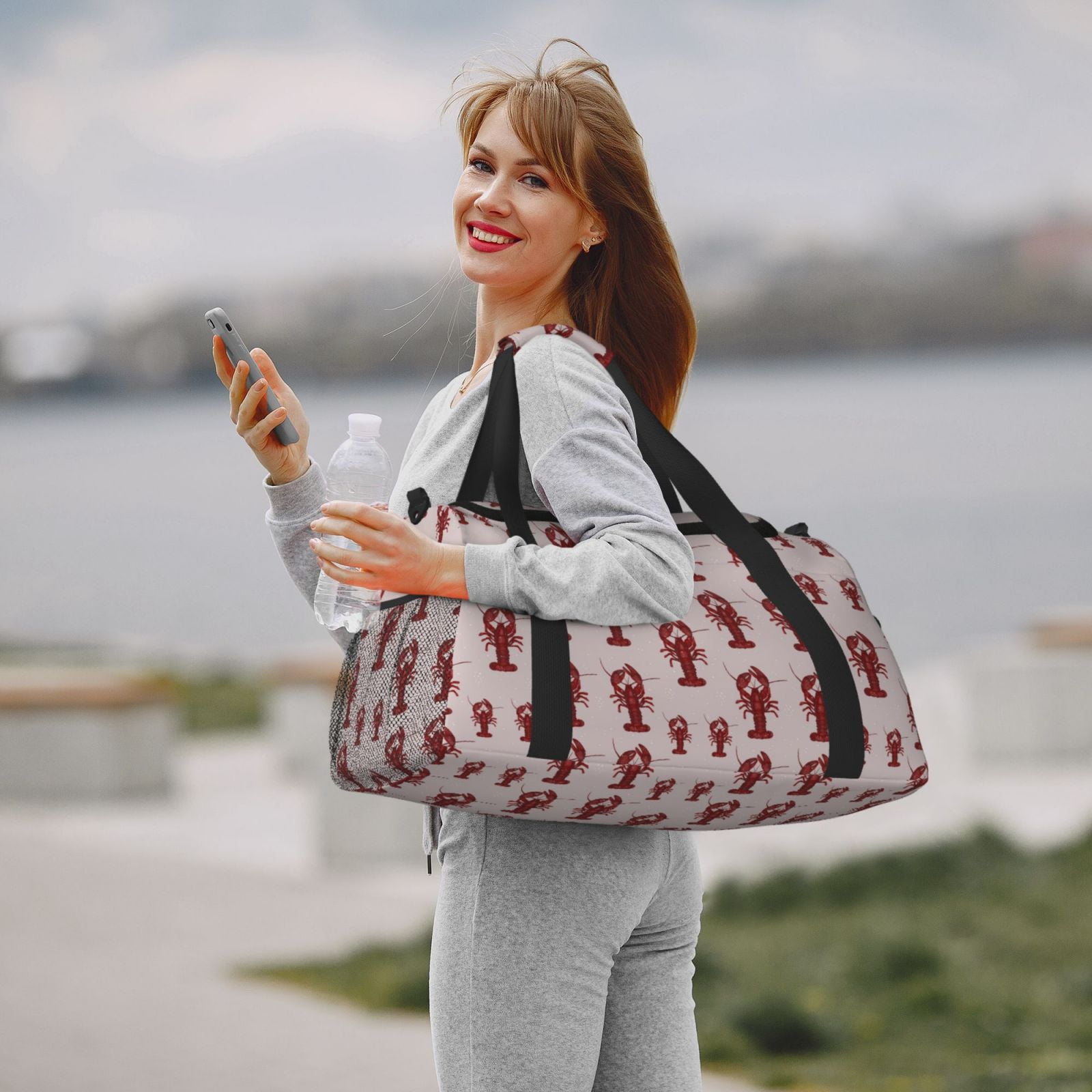 Fuzoiu Red Lobster With Claws Print Travel Duffle Bag,Carry On Tote Bags,Duffel Bag,Sport Gym Bag, Hospital Bag for Labor and Delivery, Overnight Bag,Luggage Bag