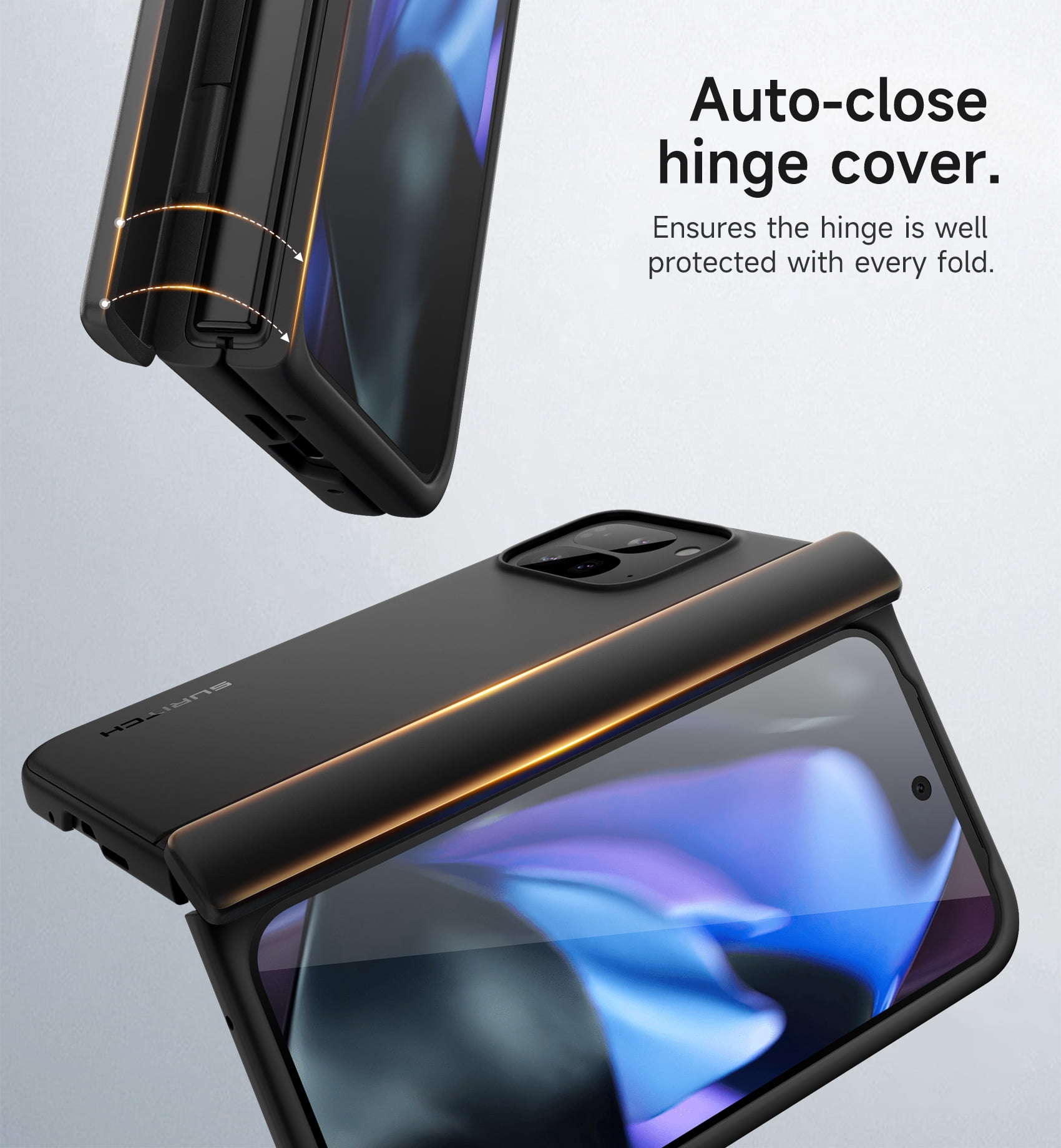 SURITCH for Google Pixel 9 Pro Fold Case, Built-in Kickstand, Screen Protector, Hinge Protection, Phone Case for Pixel 9 Pro Fold (2024), Black