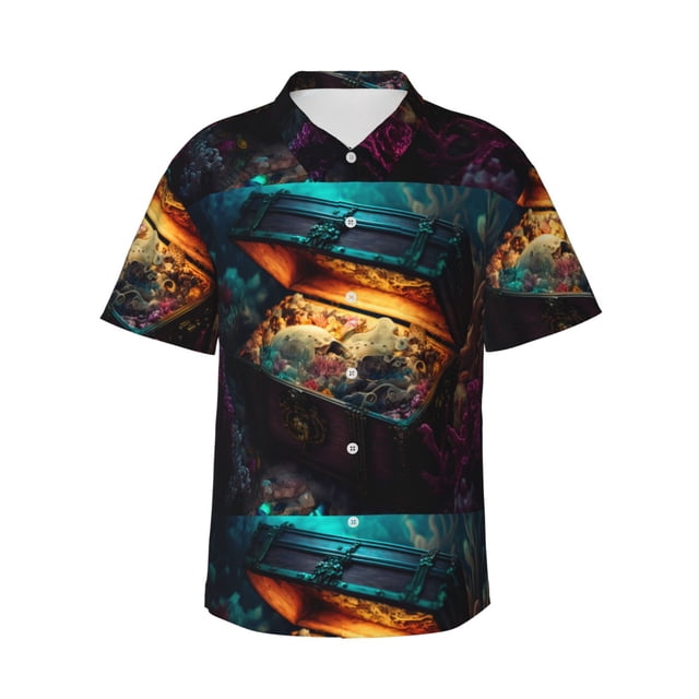 Balery Underwater Treasure Chest Camisas hawaianas de manga corta para hombre, camisas playeras de corte holgado, camisas de vacaciones con botones,Small