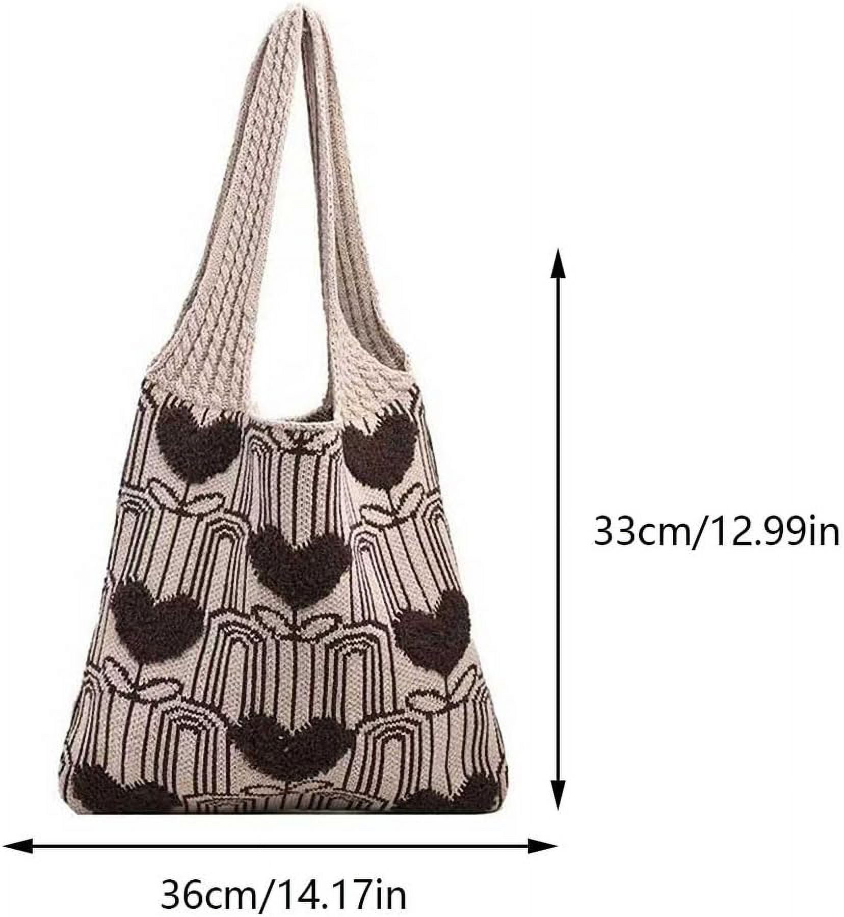 CAILDANL Crochet Tote Bag Cute Aesthetic Hobo Bag Hearts Pattern Knitted Shoulder Bag Hollow Beach Bag for Women